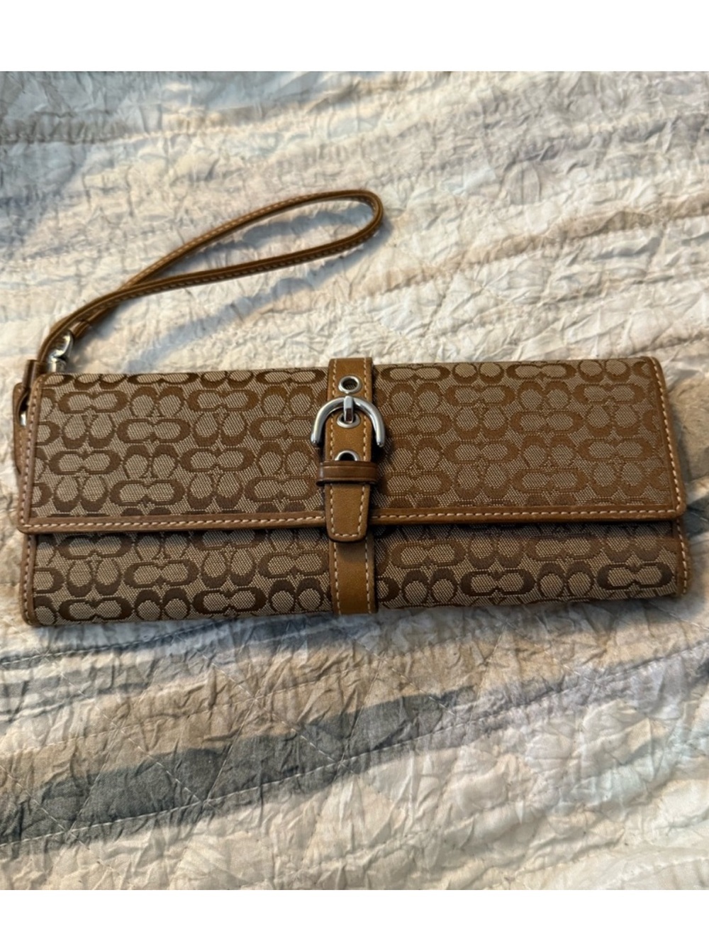 Coach Signature Canvas Wristlet Clutch with Buckle